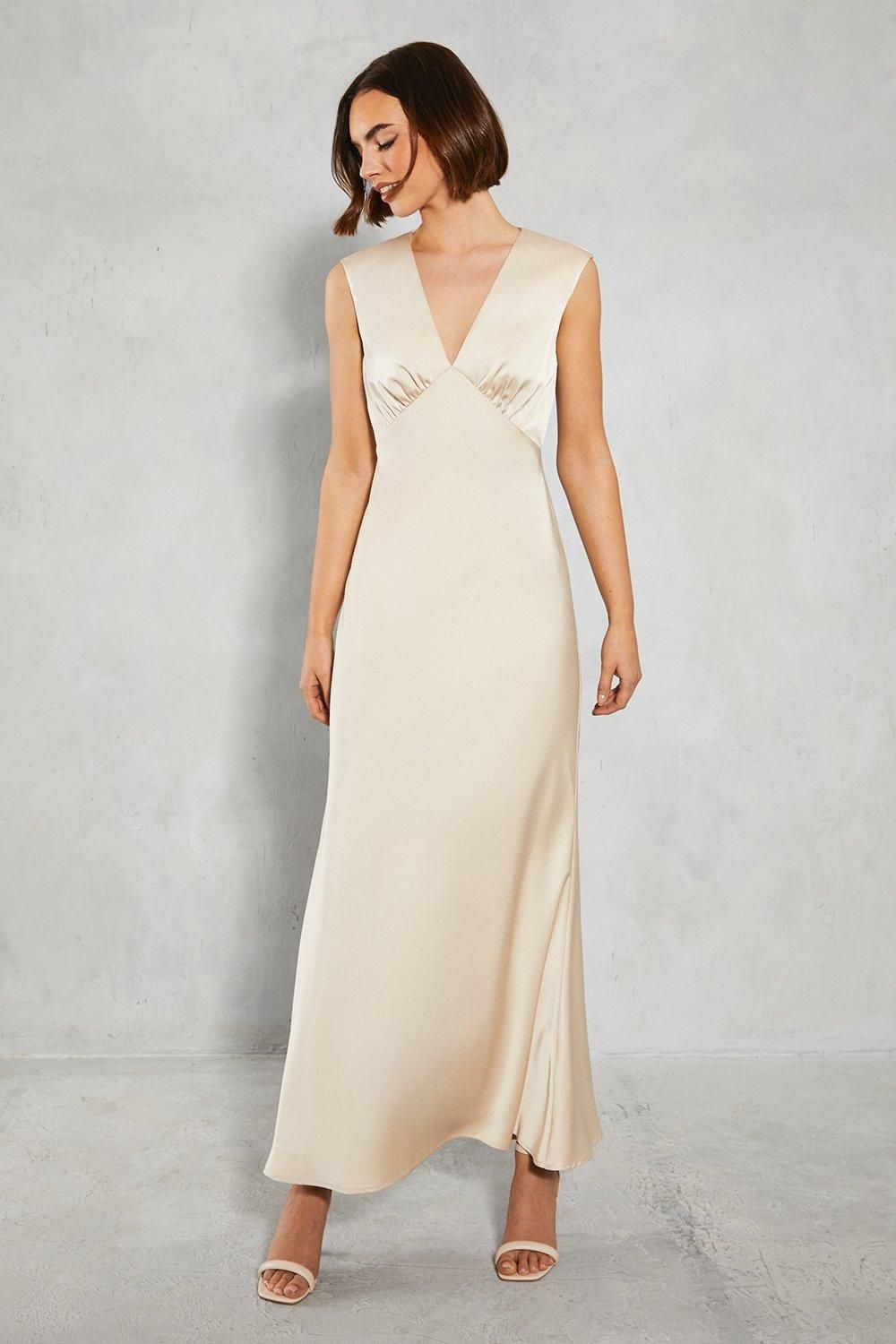 Oasis Oasis by Coast Satin Open Back Detail Maxi Bridesmaid Dress Champagne