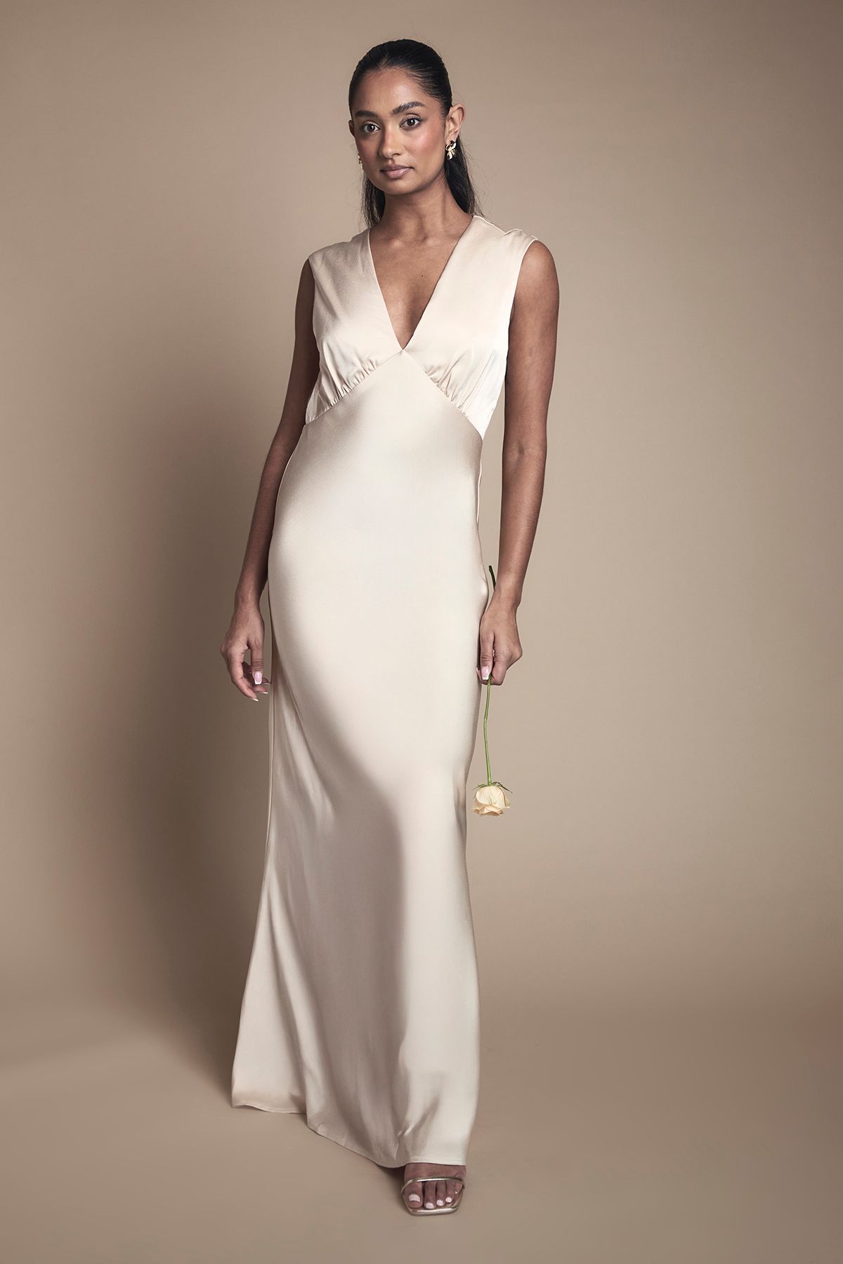 Oasis Satin Open Back Detail Maxi Bridesmaid Dress Champagne