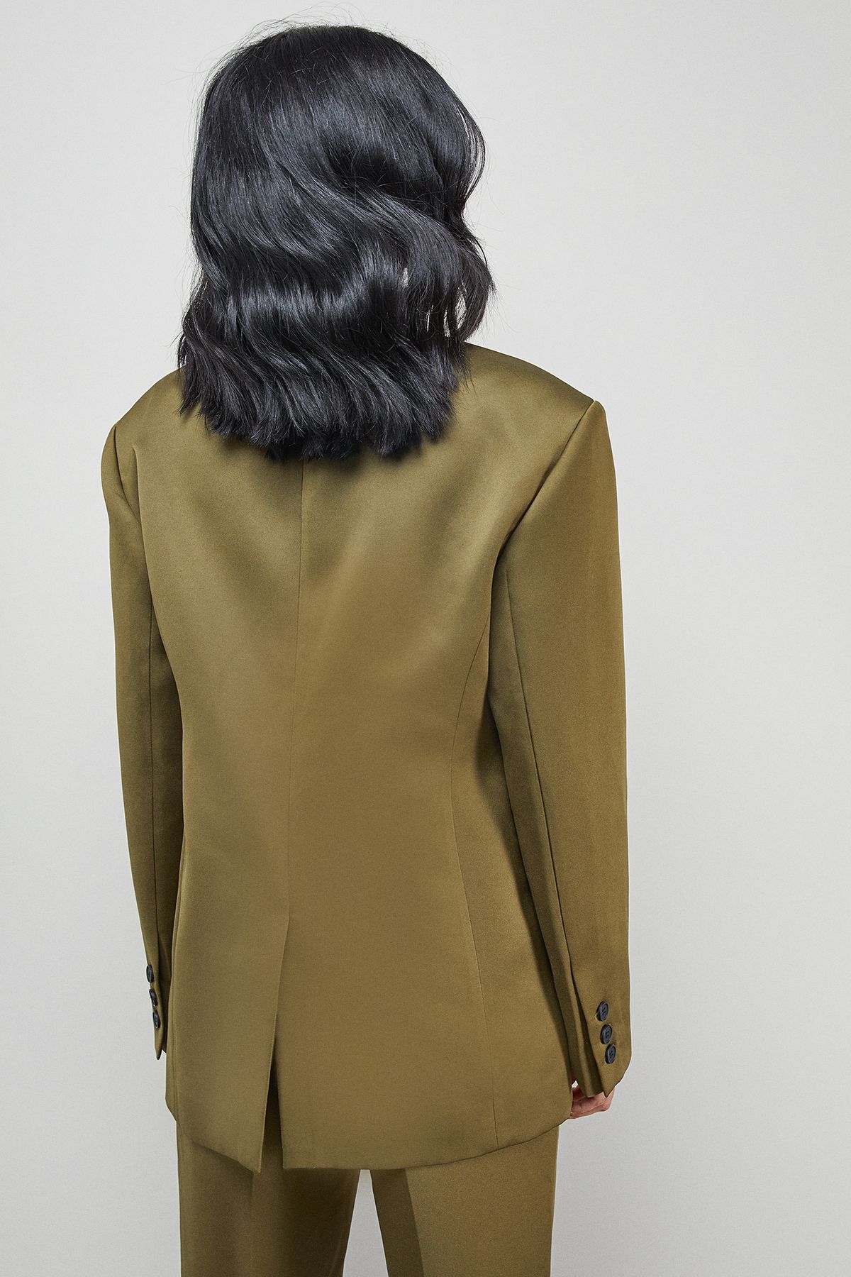 Warehouse Premium Satin Oversized Blazer Co-ord Olive image 3