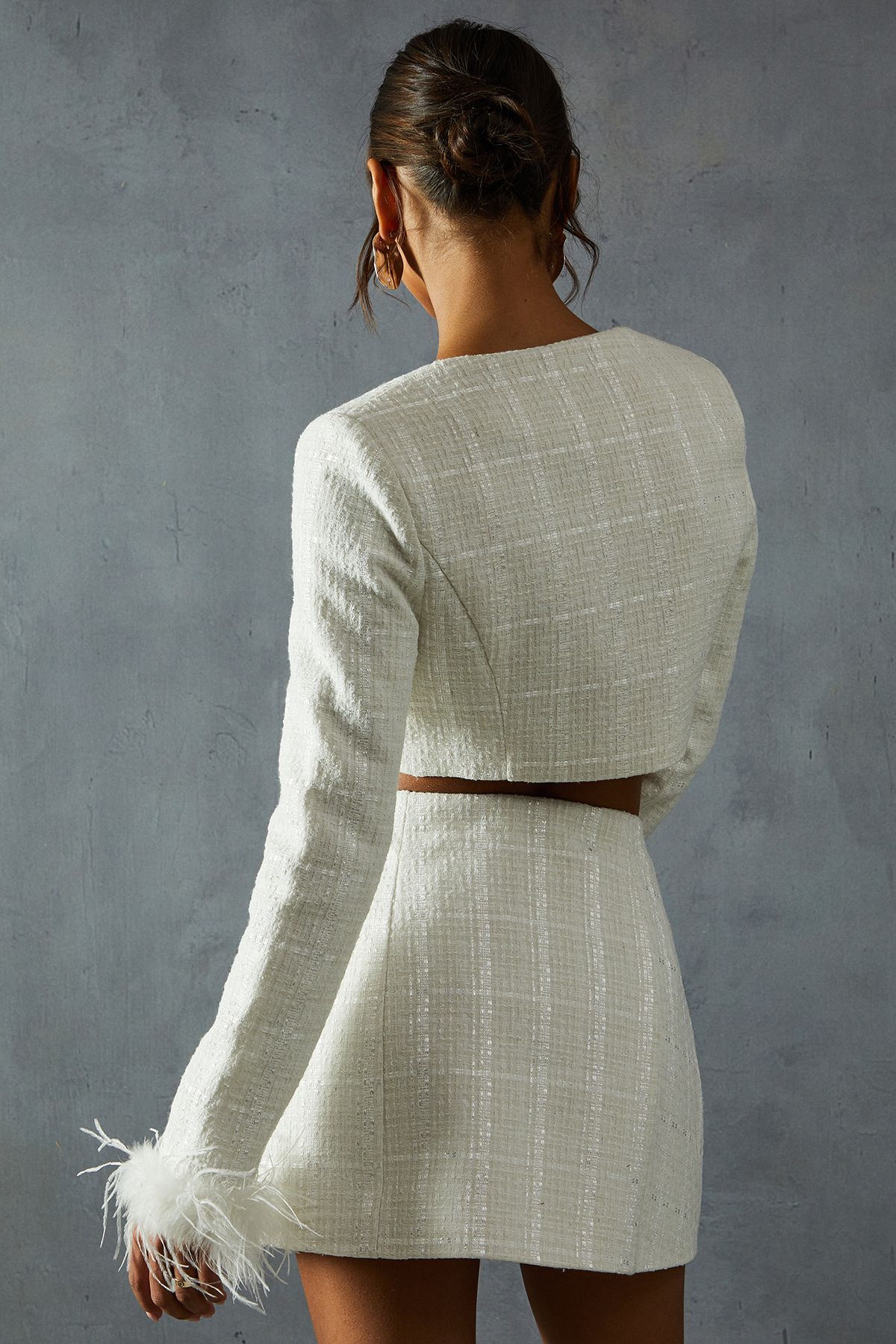 MissPap Boucle High Waist A-line Mini Skirt White image 3