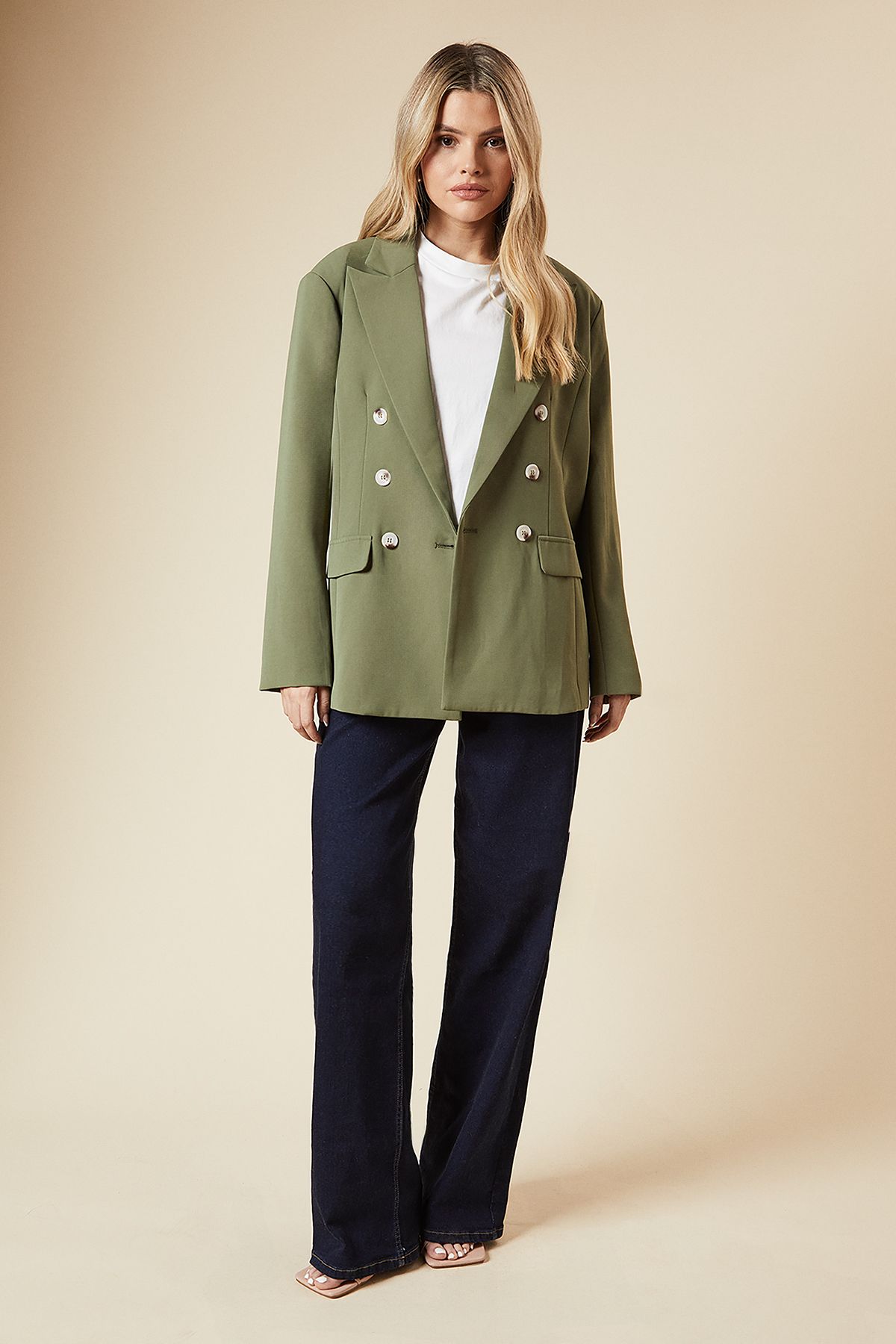 Dorothy Perkins Oversized Double Breasted Blazer Khaki image 2