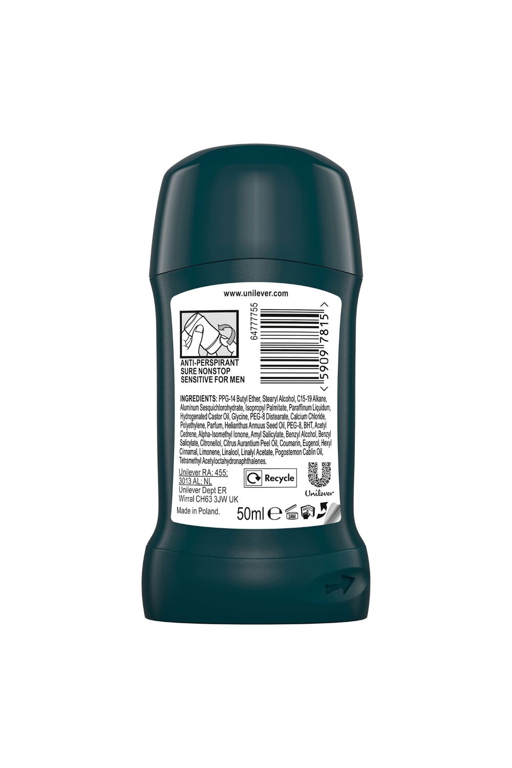 Sure 'AntiPerspirant Deodorant' Stick Sensitive 72H Protection, 6x50ml image 5