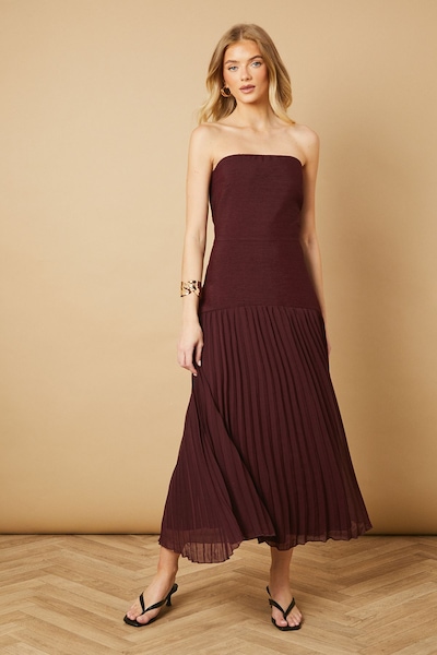 Oasis Chiffon Dropped Waist Bandeau Maxi Dress Chocolate