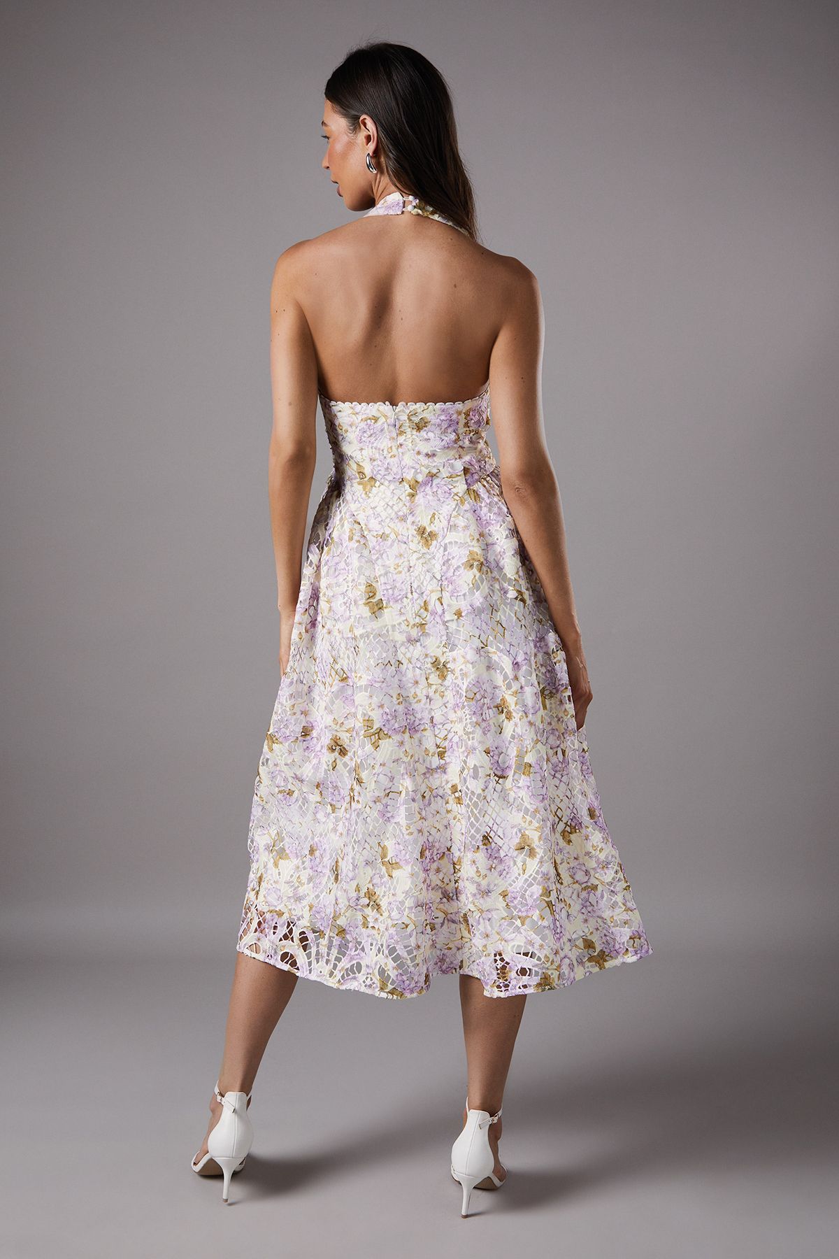 Coast Printed Lace Halter Neck Midi Dress White image 3