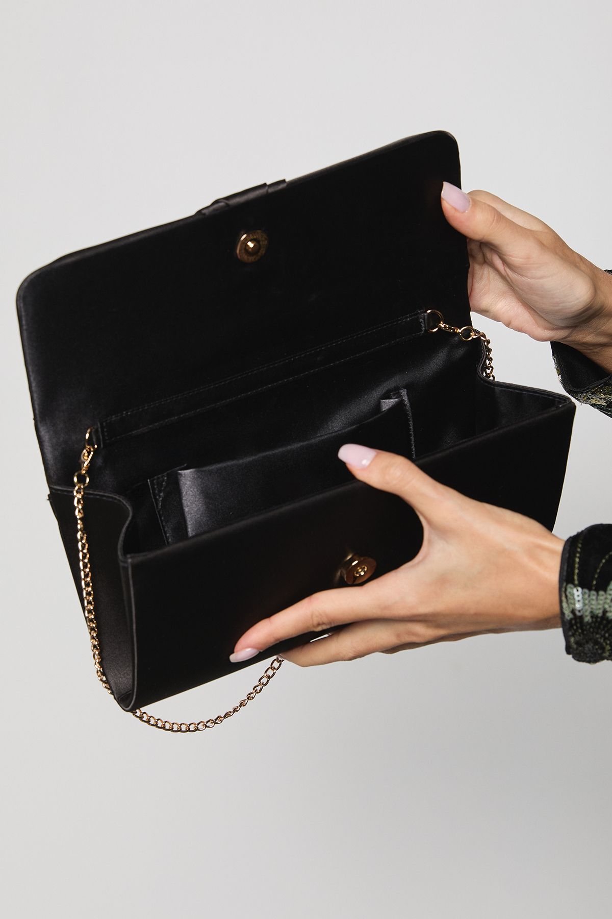 Coast Emma Satin Detail Chain Clutch Bag Black image 3