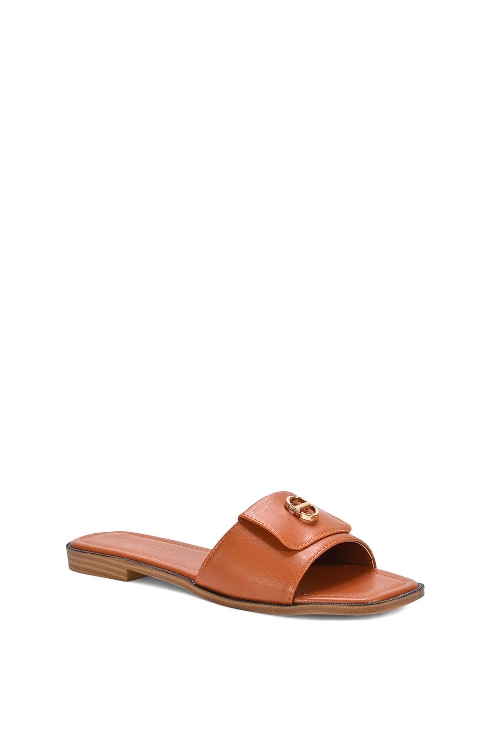XY London 'Leigh' Open Toe Foldover Buckle Slip On Flat Slider Mules image 2