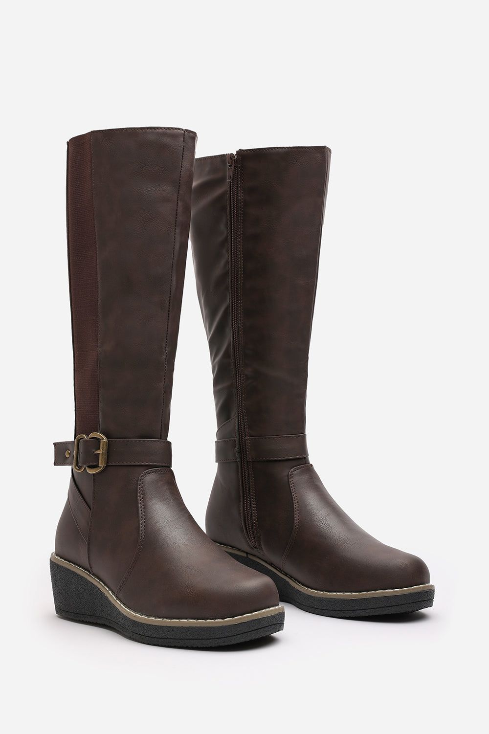 Where's That From 'Regina' Wide Fit Faux Leather Knee High Wedge Boots image 3