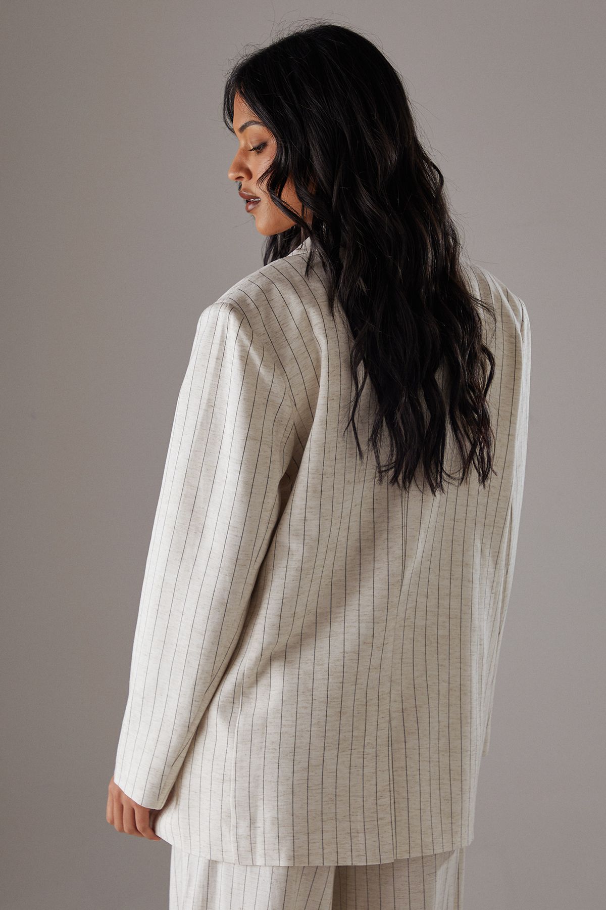 Warehouse Linen Look Pinstripe Blazer Natural image 4