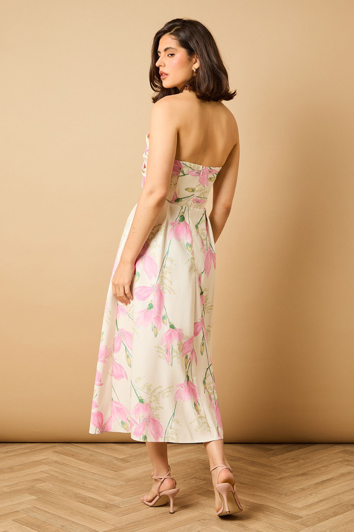 Oasis Floral Ottoman Twill Midi Dress Ivory image 3