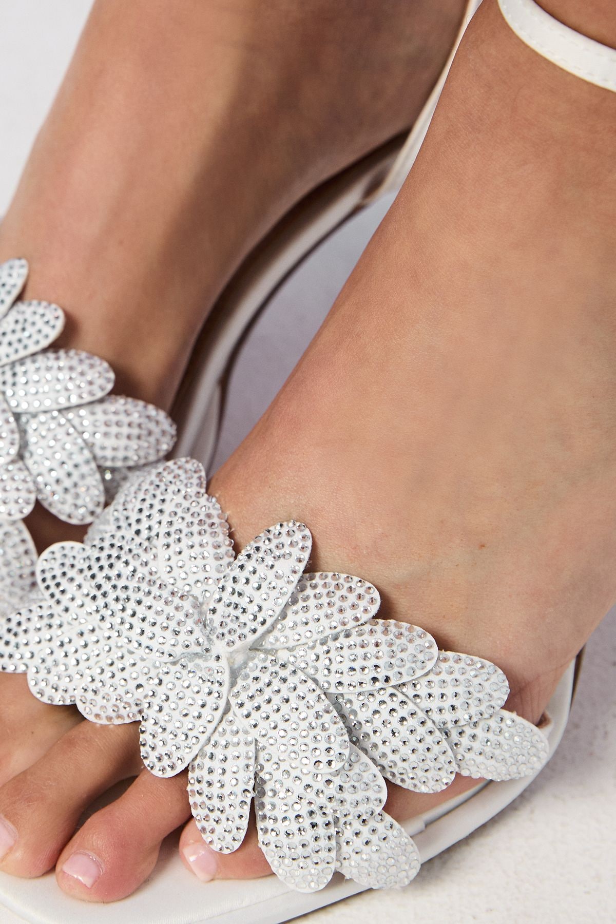 Coast Bridal Sandie Satin Diamante Petal High Heel Platform Sandals White image 4