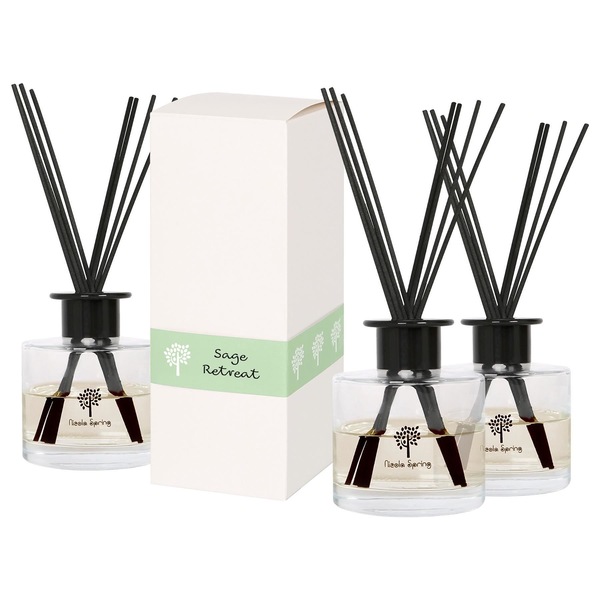 Nicola Spring 200ml Sage Retreat Reed Diffusers - Pack of 3 - Herbal Spa Jars