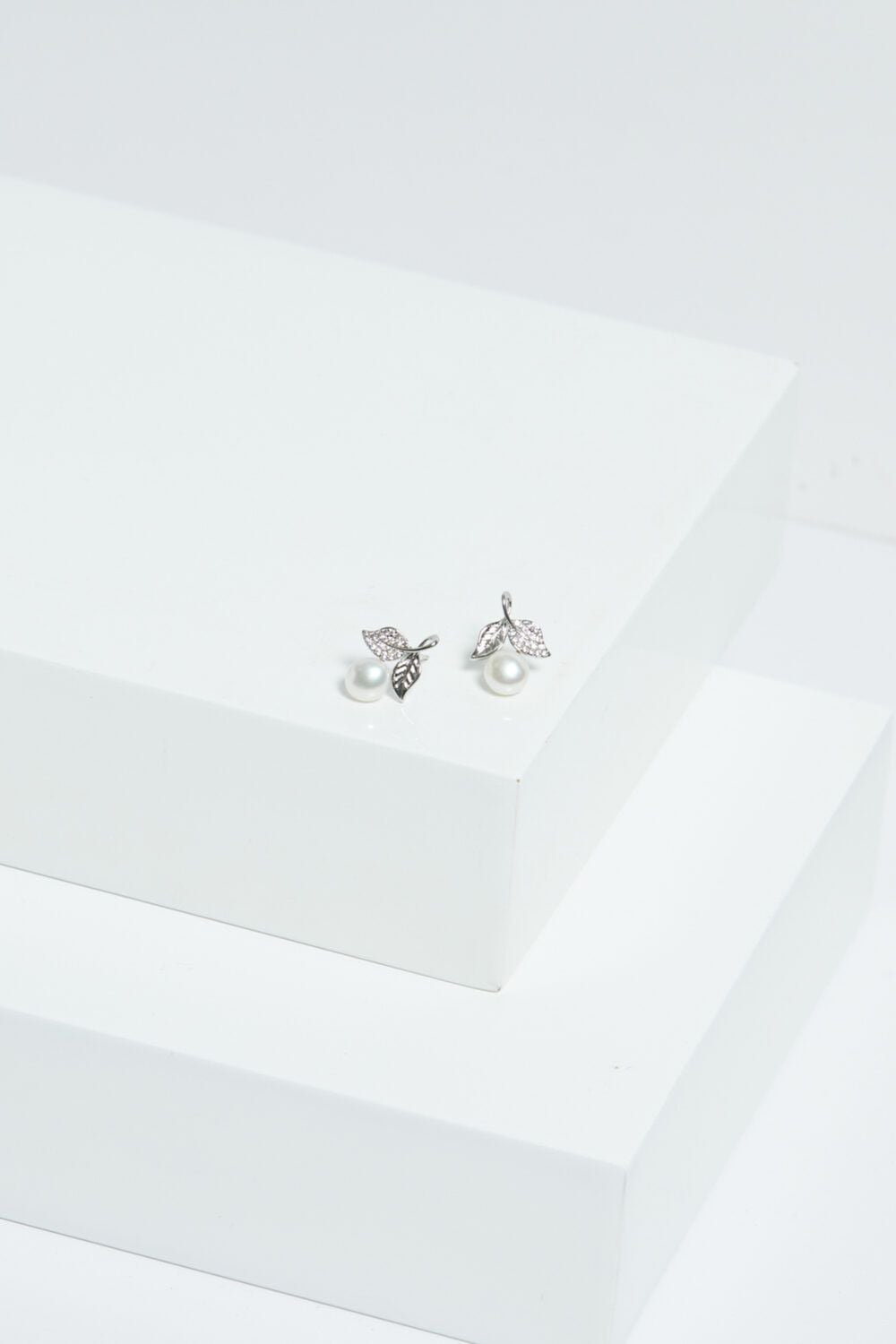 Jon Richard Rhodium Plated Leaf Cubic Zirconia And Pearl Earrings image 3