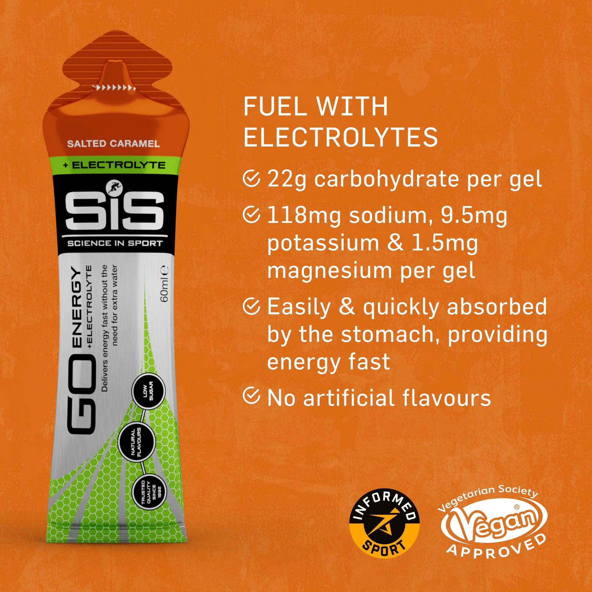 Science in Sport GO Energy + Electrolytes 60ml Gel - Salted Caramel - 30 Pack image 2