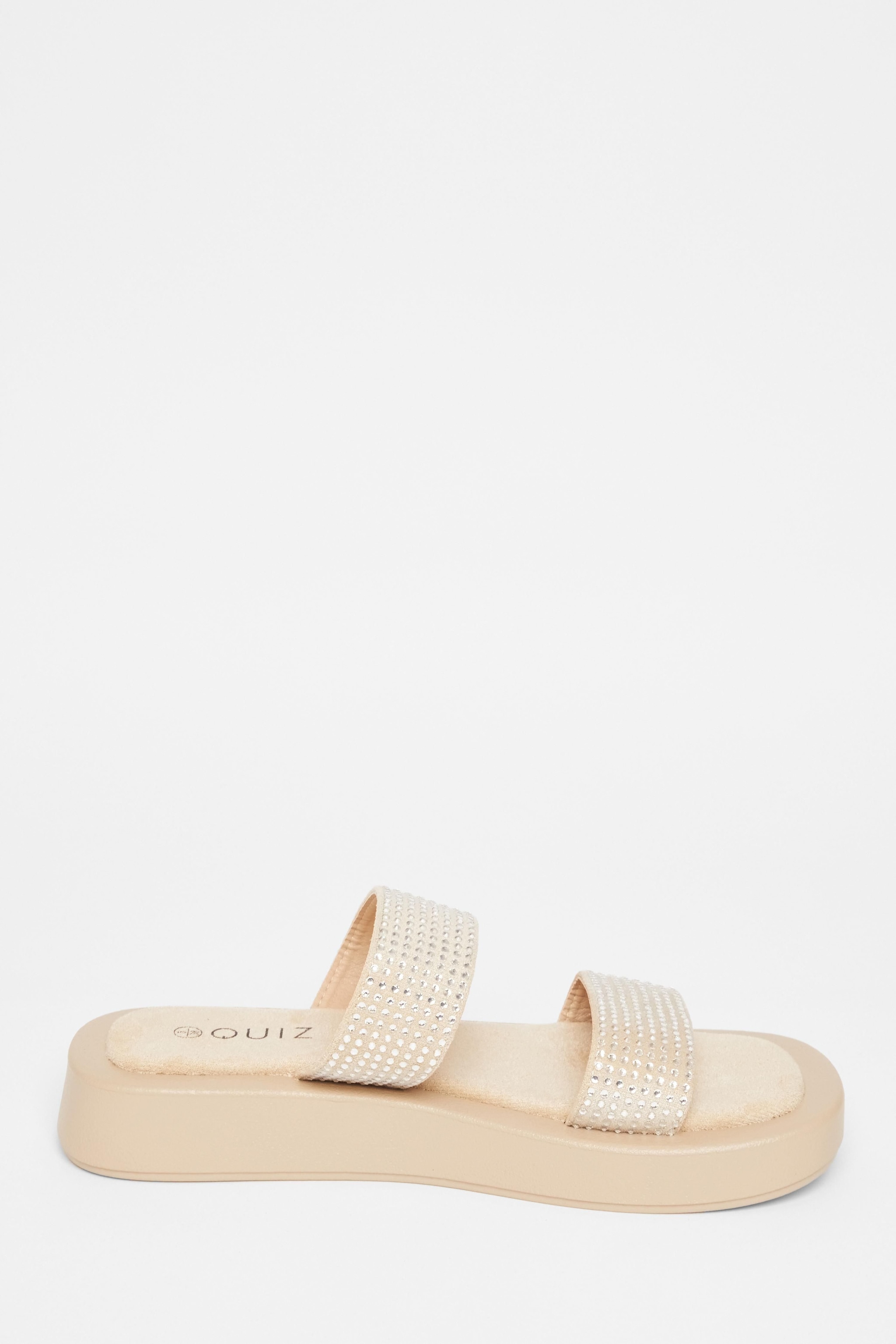 Quiz Nude Diamante Flatform Sandals image 5
