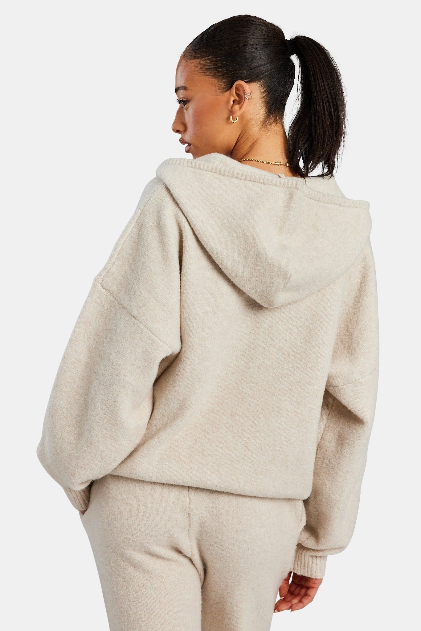 Cernucci Hooded Zip Through Knitted Jumper - Oatmeal image 3