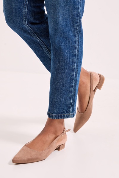 Dorothy Perkins Enola Faux Suede Pointed Low Block Heel Slingback Shoes Taupe