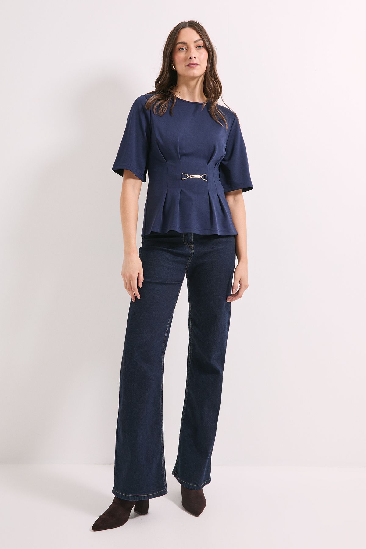 Principles Navy Trim Pleat Detail Ponte Top Navy image 2