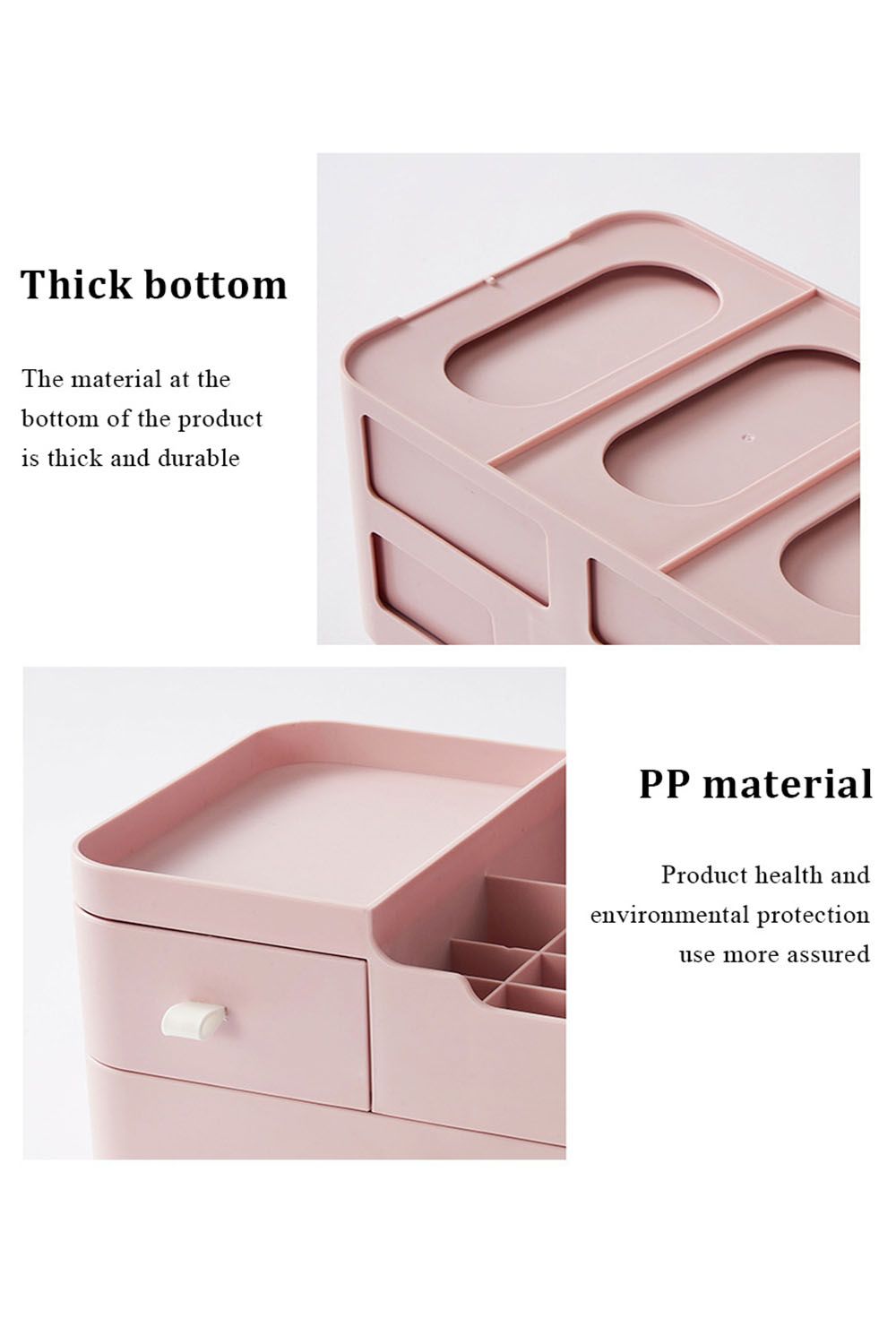 SHEONLY Plastic Makeup Organizer Storage Box Desktop with 2 Drawers image 3