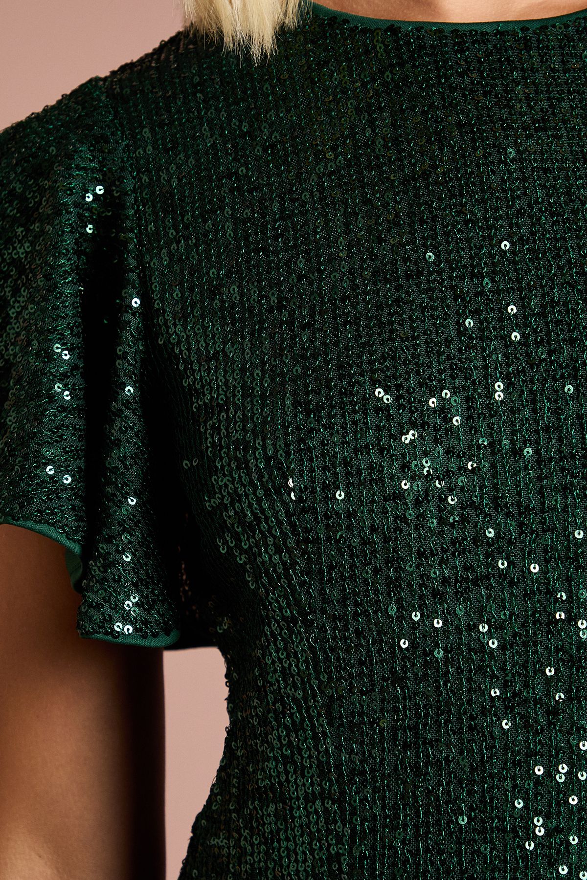 Coast Teen Coast Sequin Angel Sleeve Bridesmaid Dress Emerald image 5