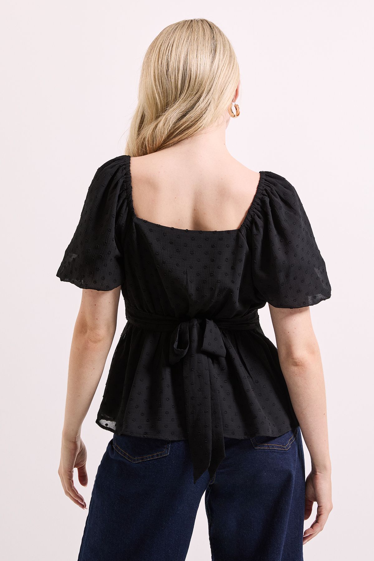 Dorothy Perkins Sweetheart Tie Back Puff Sleeve Top Black image 4