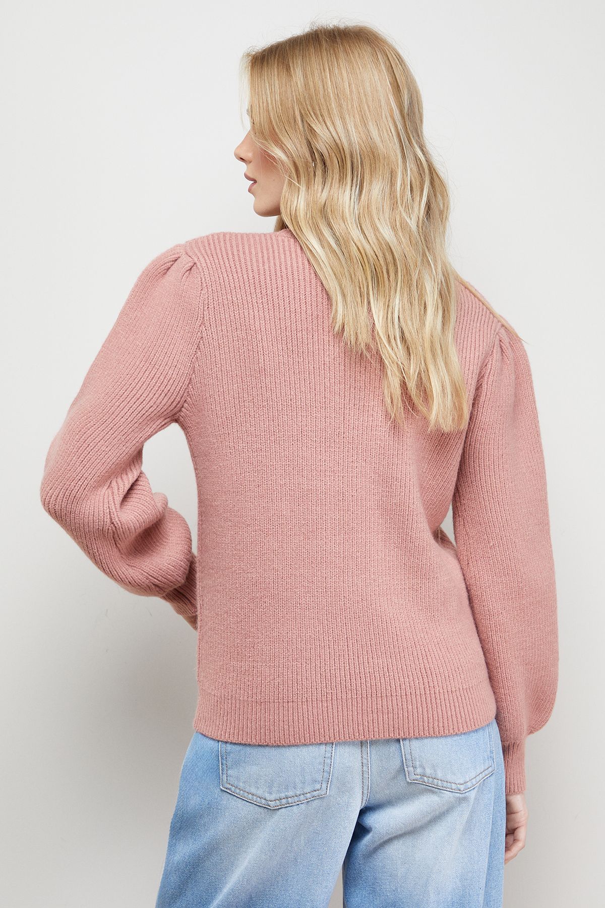 Oasis Rib Transfer Balloon Sleeve Jumper Rose image 3