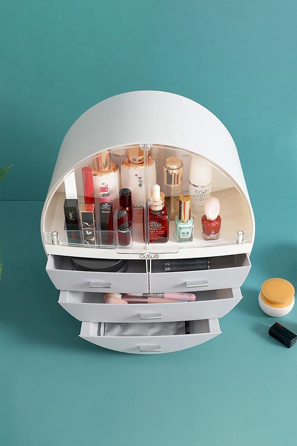 SHEONLY 40CM High Round Transparent Cosmetic Display Box With 4 Drawers Storage Box image 6