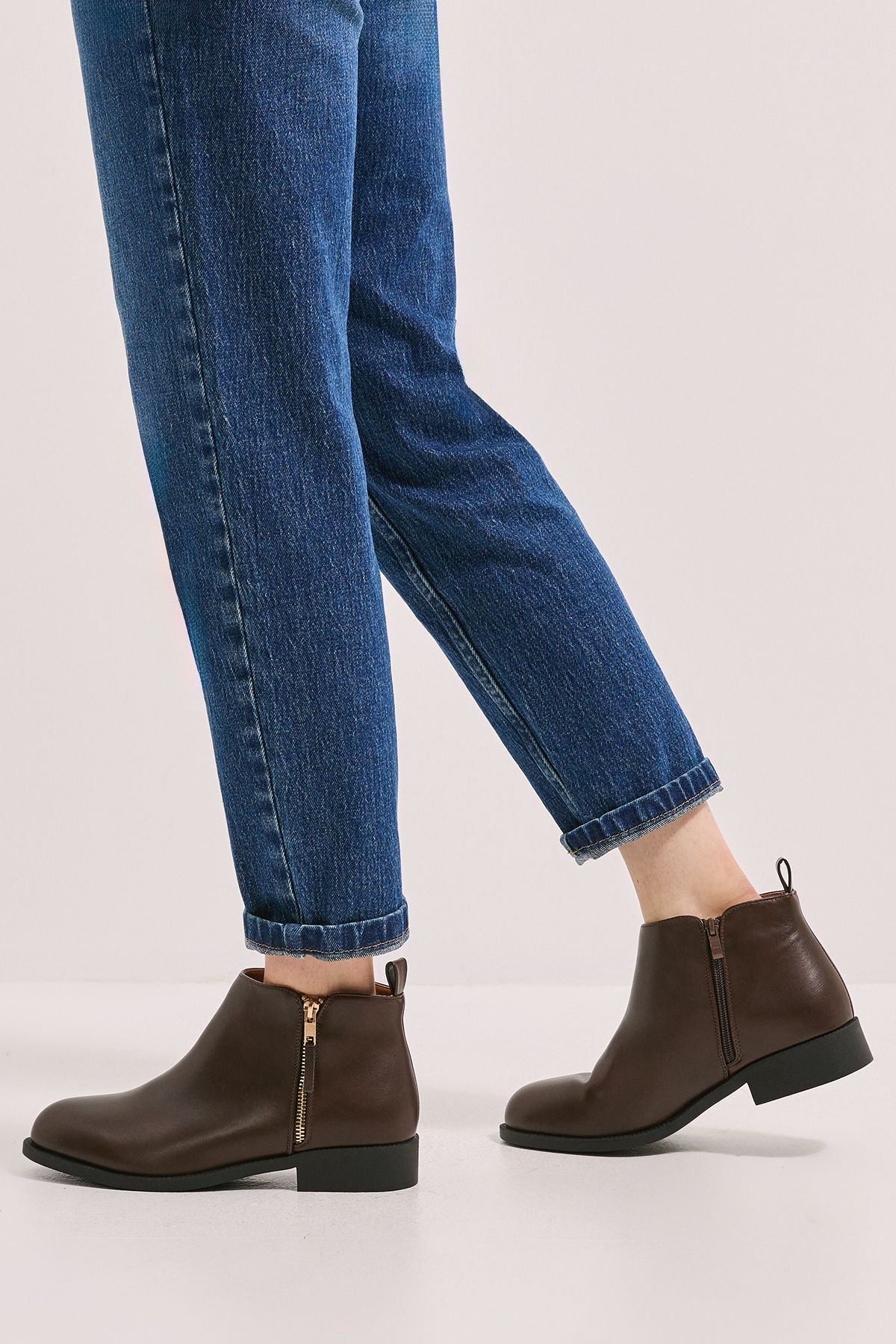 Dorothy Perkins Maddy Side Zip Flat Ankle Boots Brown image 3