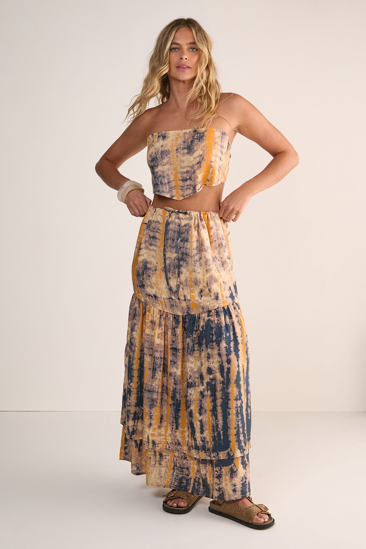 NastyGal Tie Dye Bandeau Tie Back Top Yellow image 2