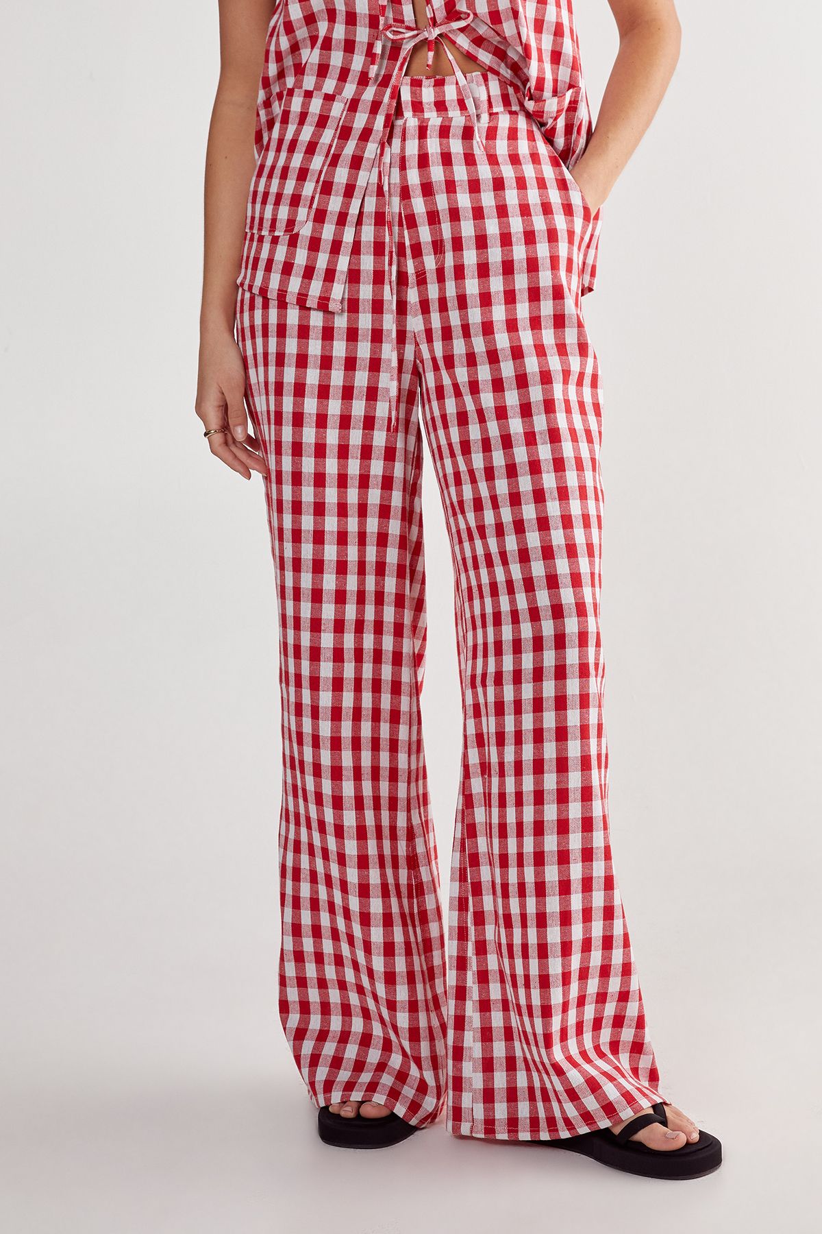 NastyGal Gingham Wide Leg Pants Red image 1