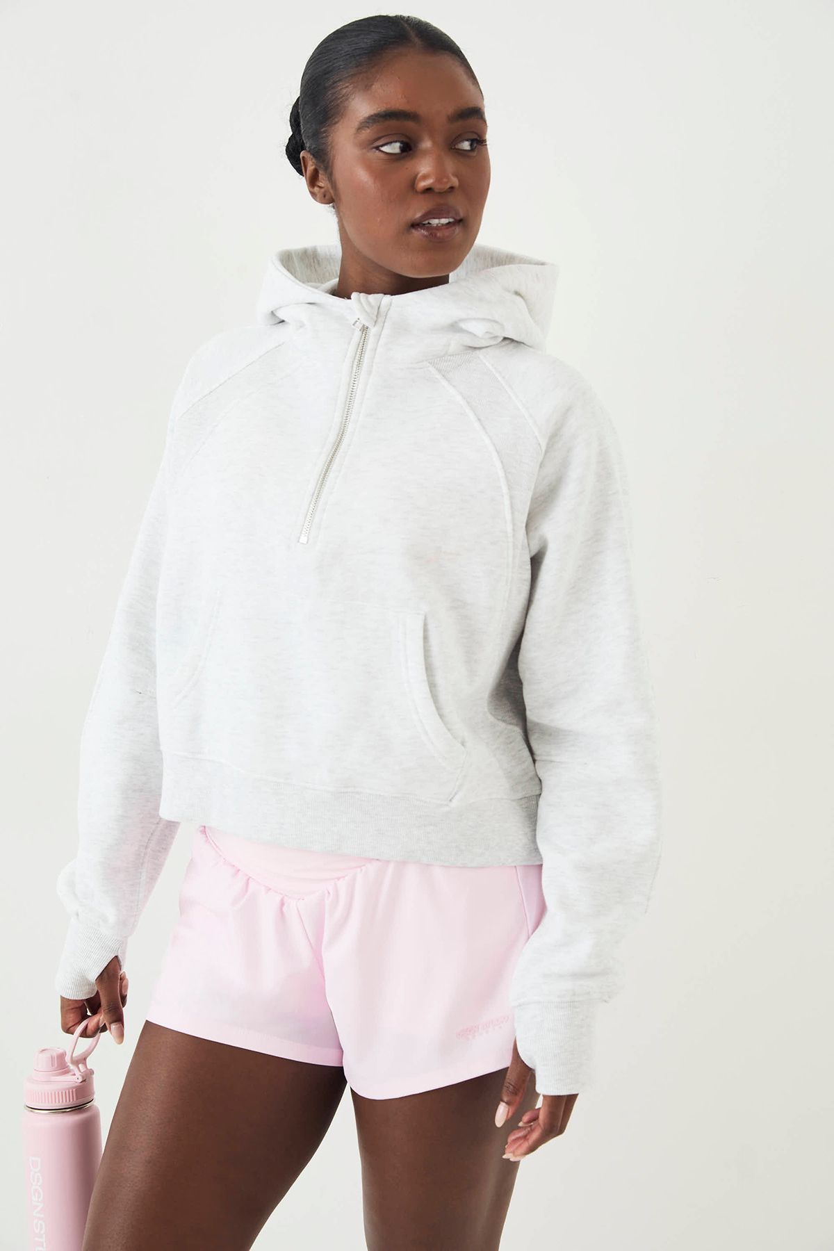 DSGN Studio DSGN Studio Ribbed Panel Half Zip Hoodie Ash Grey image 3