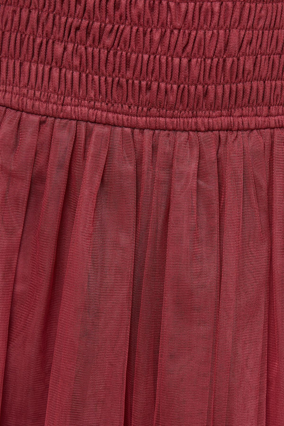 Warehouse Bandeau Sheering Tulle Maxi Dress Wine image 5