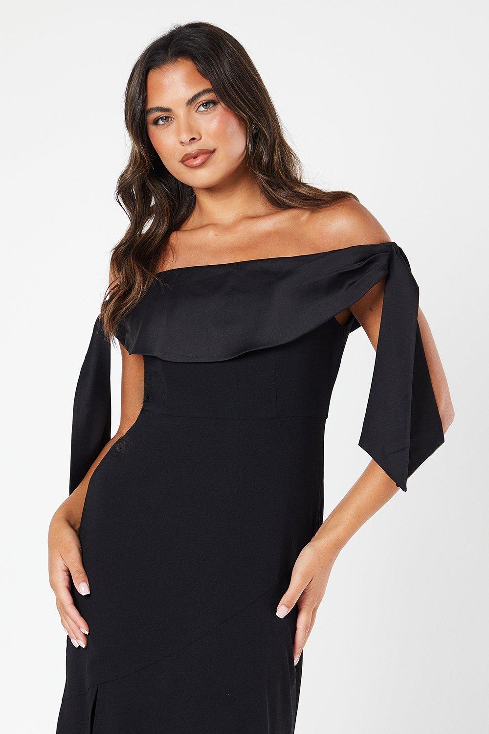 Coast Bardot Tie Shoulder Midi Dress Black image 4
