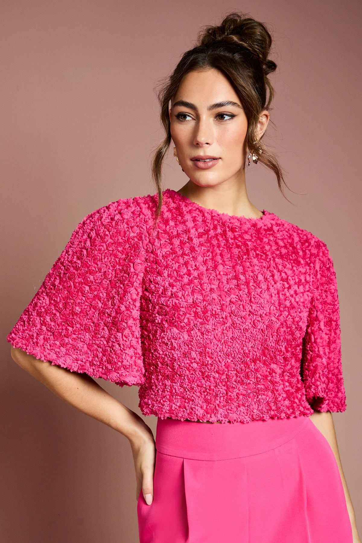 Coast 3D Floral Blouse With Organza Tie Hot Pink image 1