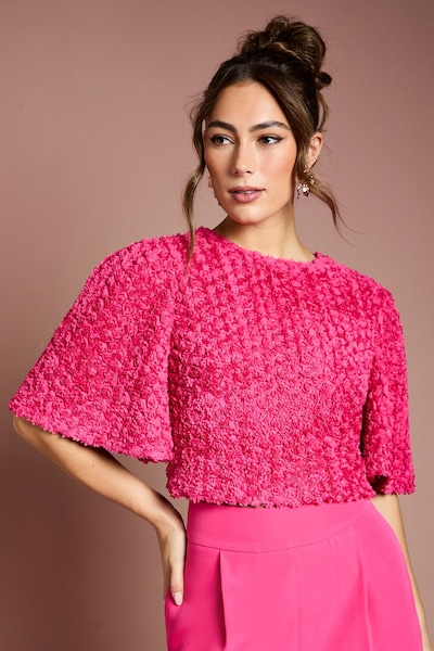 Coast 3D Floral Blouse With Organza Tie Hot Pink