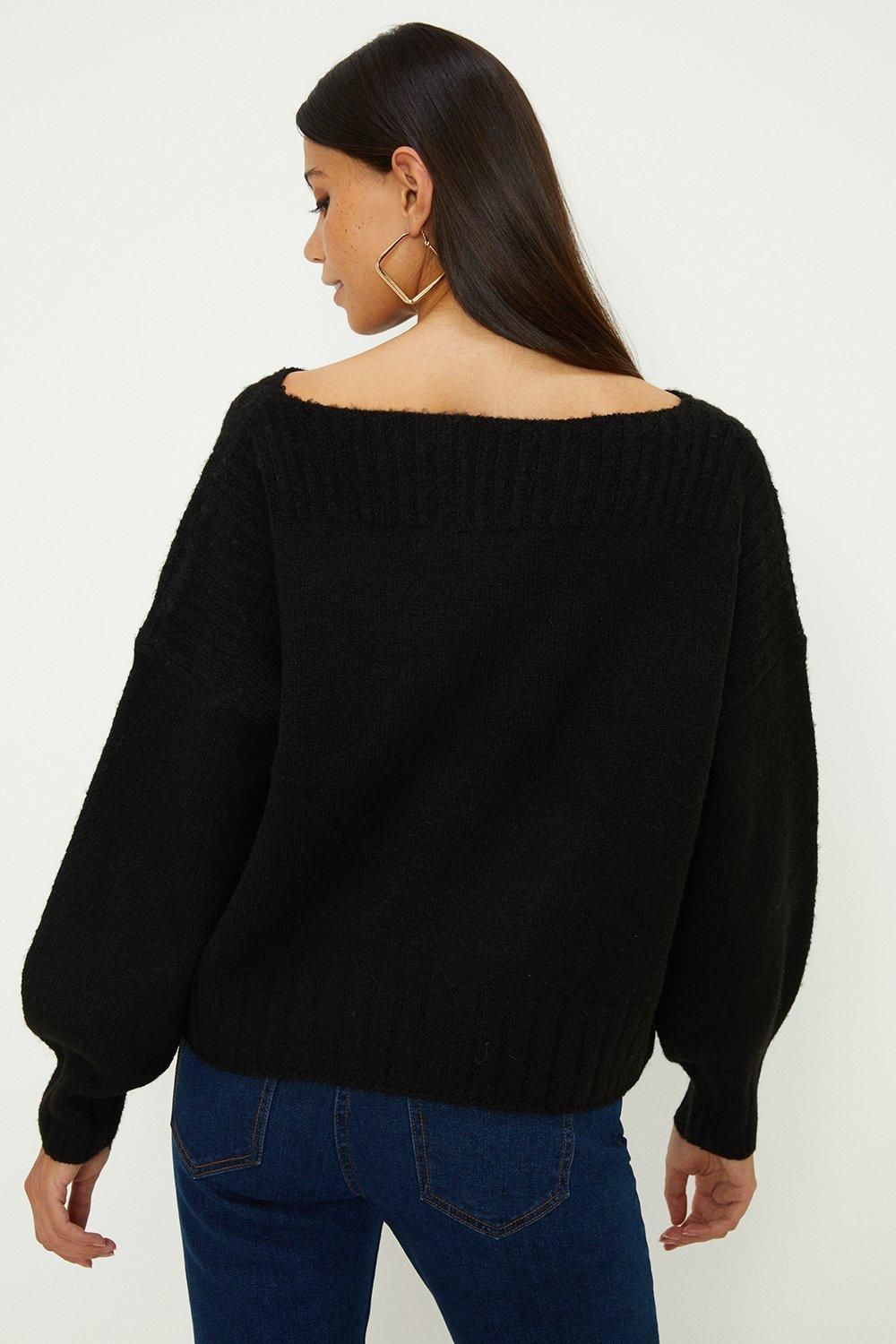 Oasis Cosy Slash Neck Jumper Black image 3