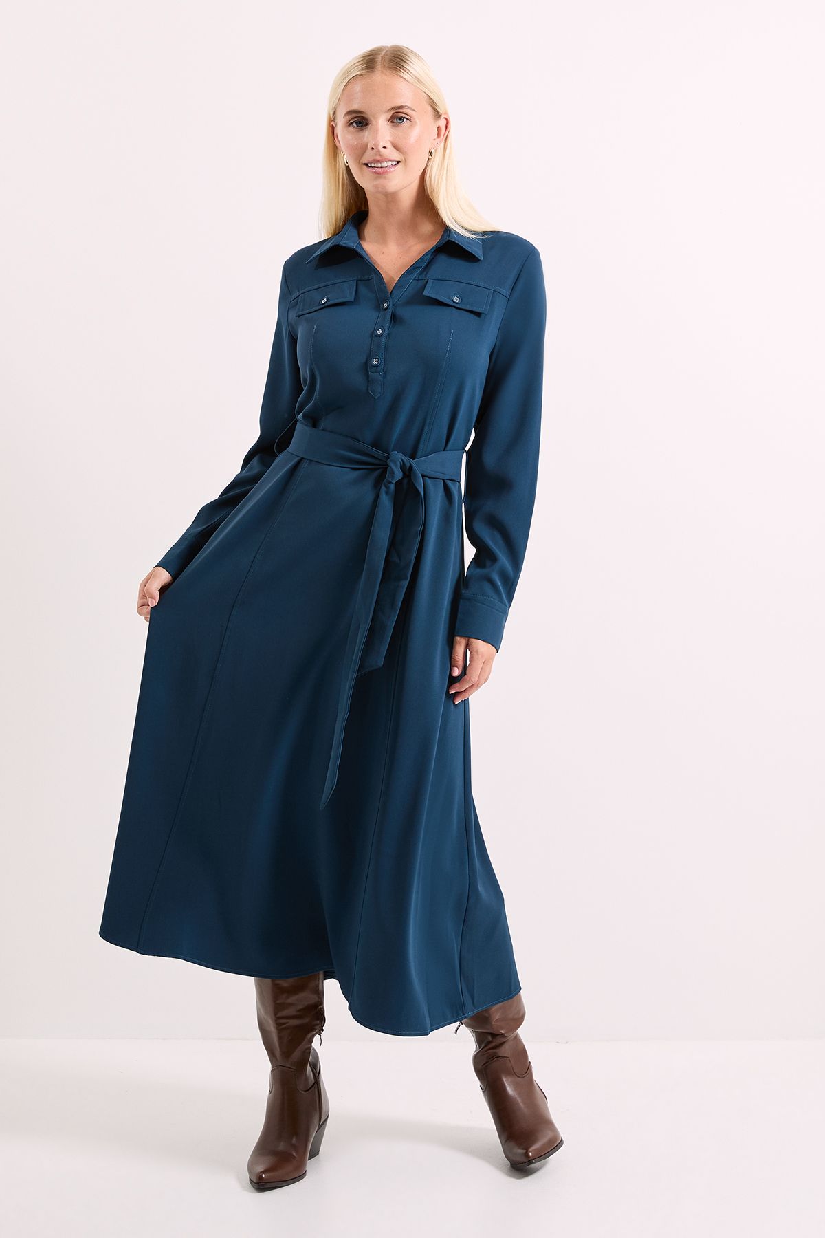 Principles Blue Double Crepe Tie Waist Shirt Dress Blue image 1