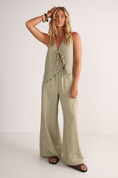NastyGal Textured Stripe Wide Leg Pants Sage