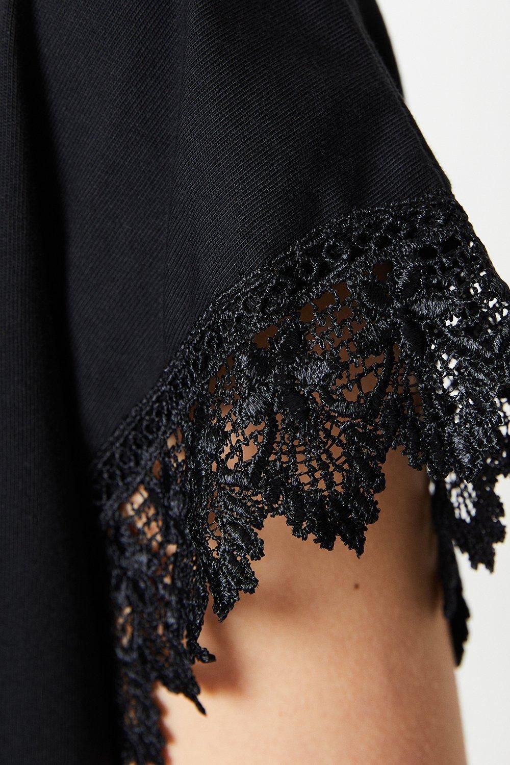 Dorothy Perkins Lace Trim Detail T-shirt Black image 4