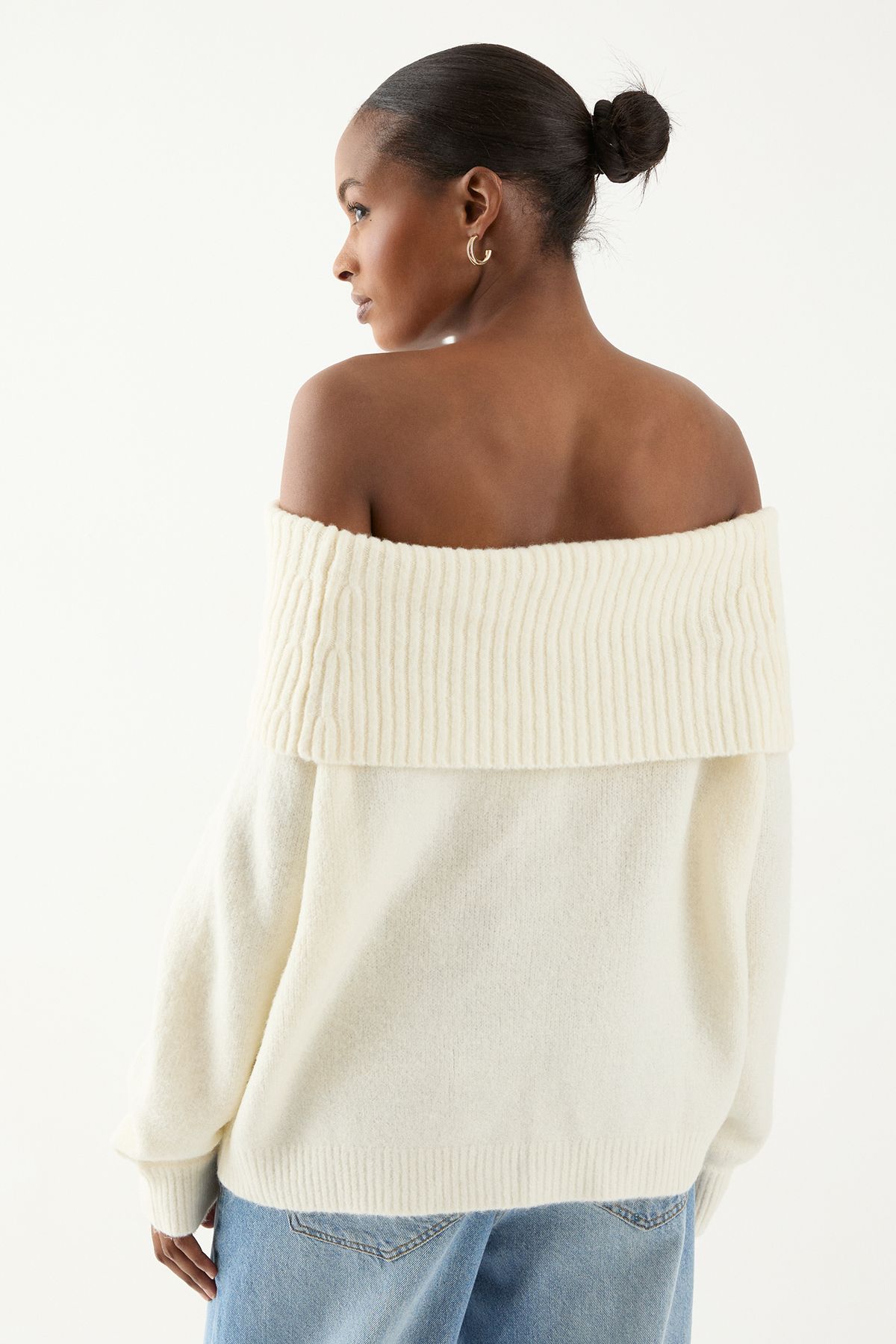 MissPap Premium Knit Bardot Foldover Jumper Cream image 4