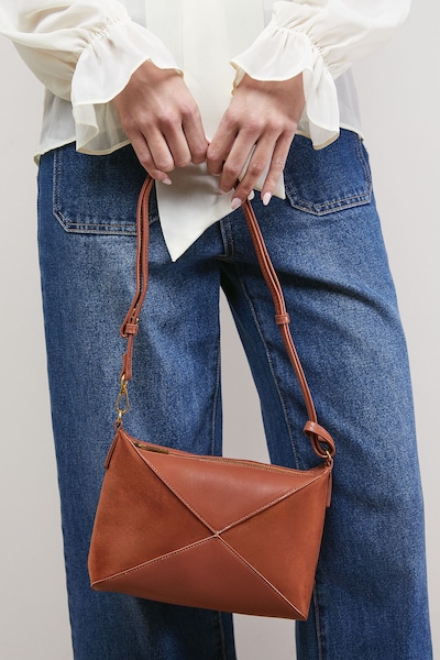 Oasis Taryn Faux Leather Mix Material Shoulder Bag Tan