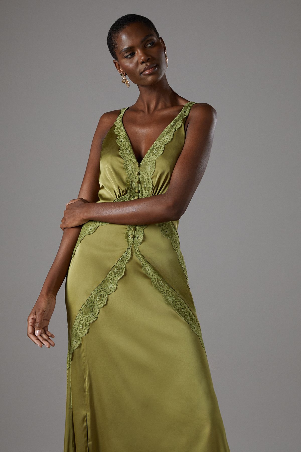 Coast Lace Trim Maxi Dress Olive image 2