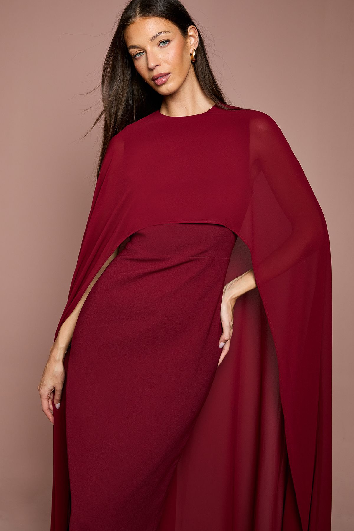 Coast Cape Sleeve Maxi Dress Wine image 4
