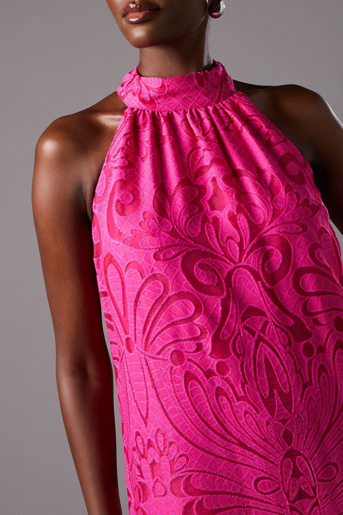 Coast Halter Burnout Jacquard Maxi Holiday Dress Pink image 4