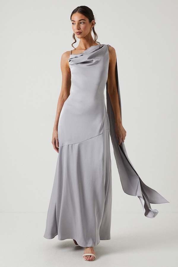 Coast Drape Detail Bias Cut Satin Bridesmaid Dress Grey Mist