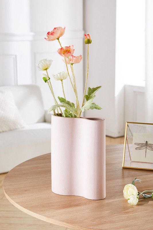 Living and Home Nordic Ribbed Tall Ceramic Vase Unglazed Finish for Dried, Faux or Fresh Flowers