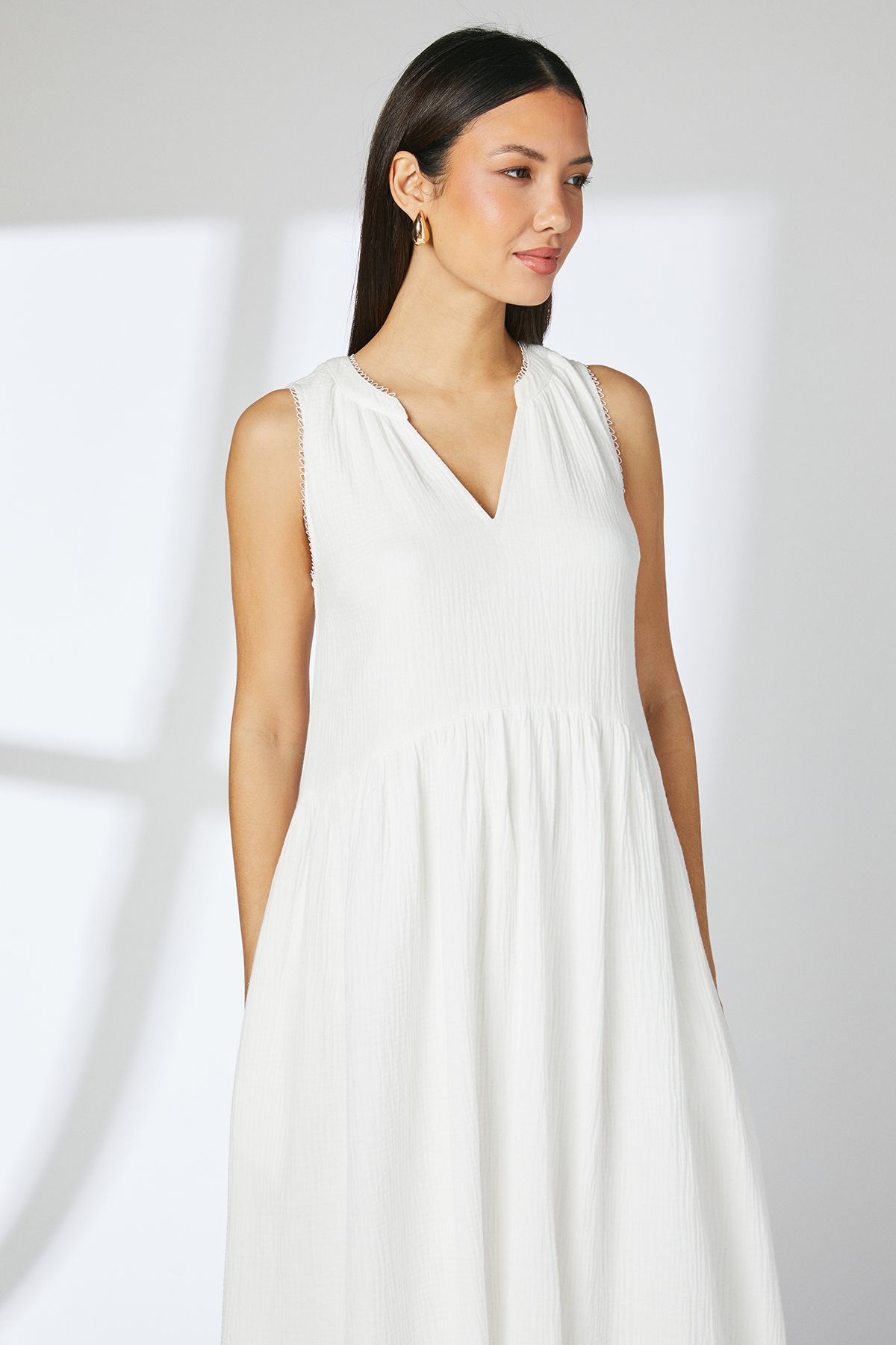 Principles Dropped Waist Gauze Midaxi Dress White image 2