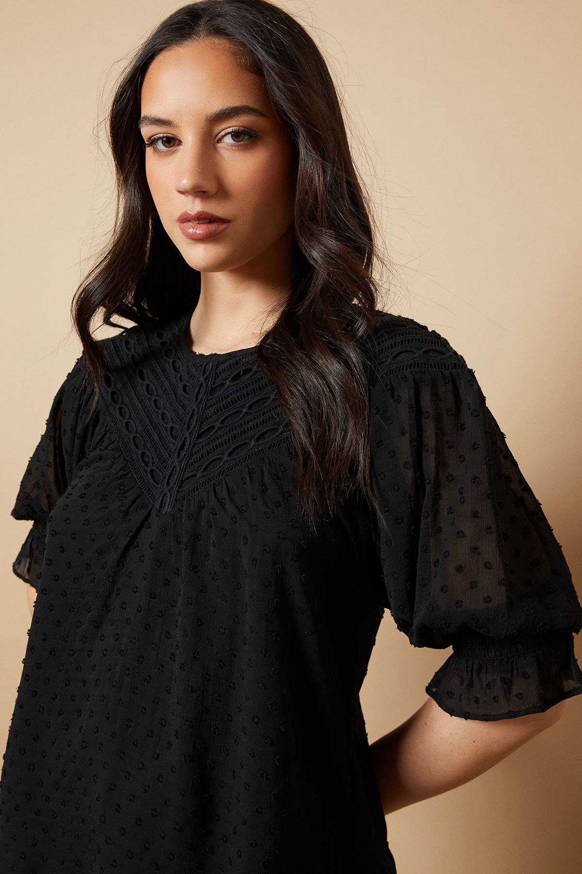 Oasis Lace Yoke Boho Top Black image 4