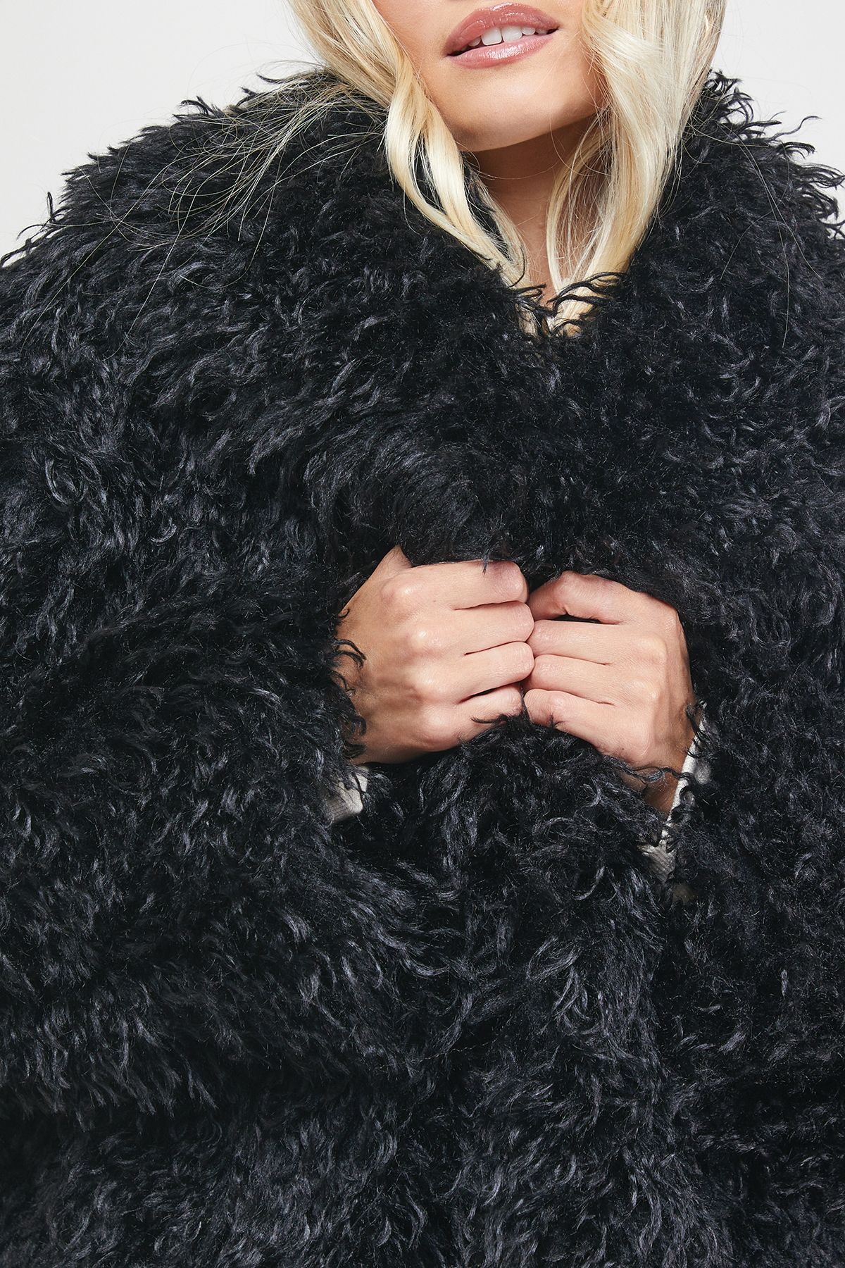 Oasis Mongolian Faux Fur Short Coat Black image 5