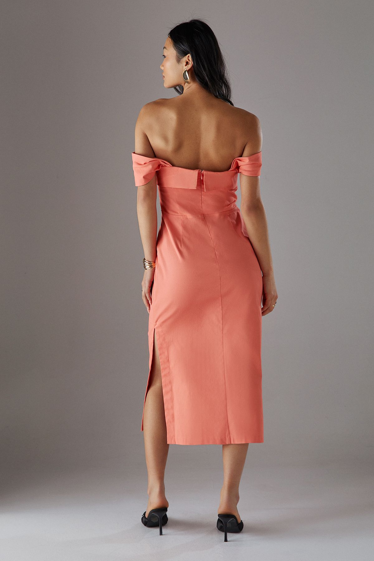 Warehouse Petite Twist Bandeau Column Dress Peach image 4