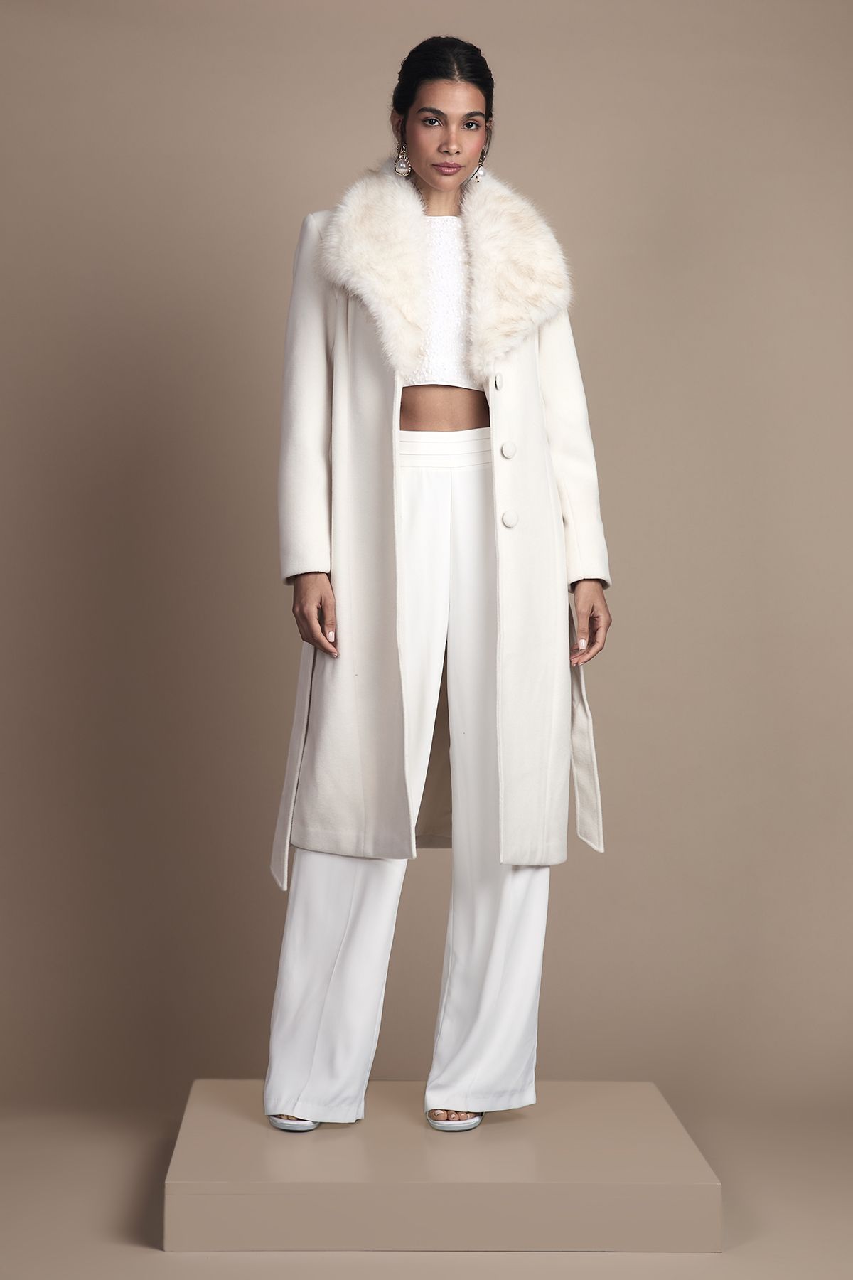 Coast Ivory Faux Fur Collar Occasion Belted Midi Coat Ivory image 1